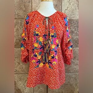 See N Be Seen Colorful Boho Top with Decorative Sleeves Size 2X